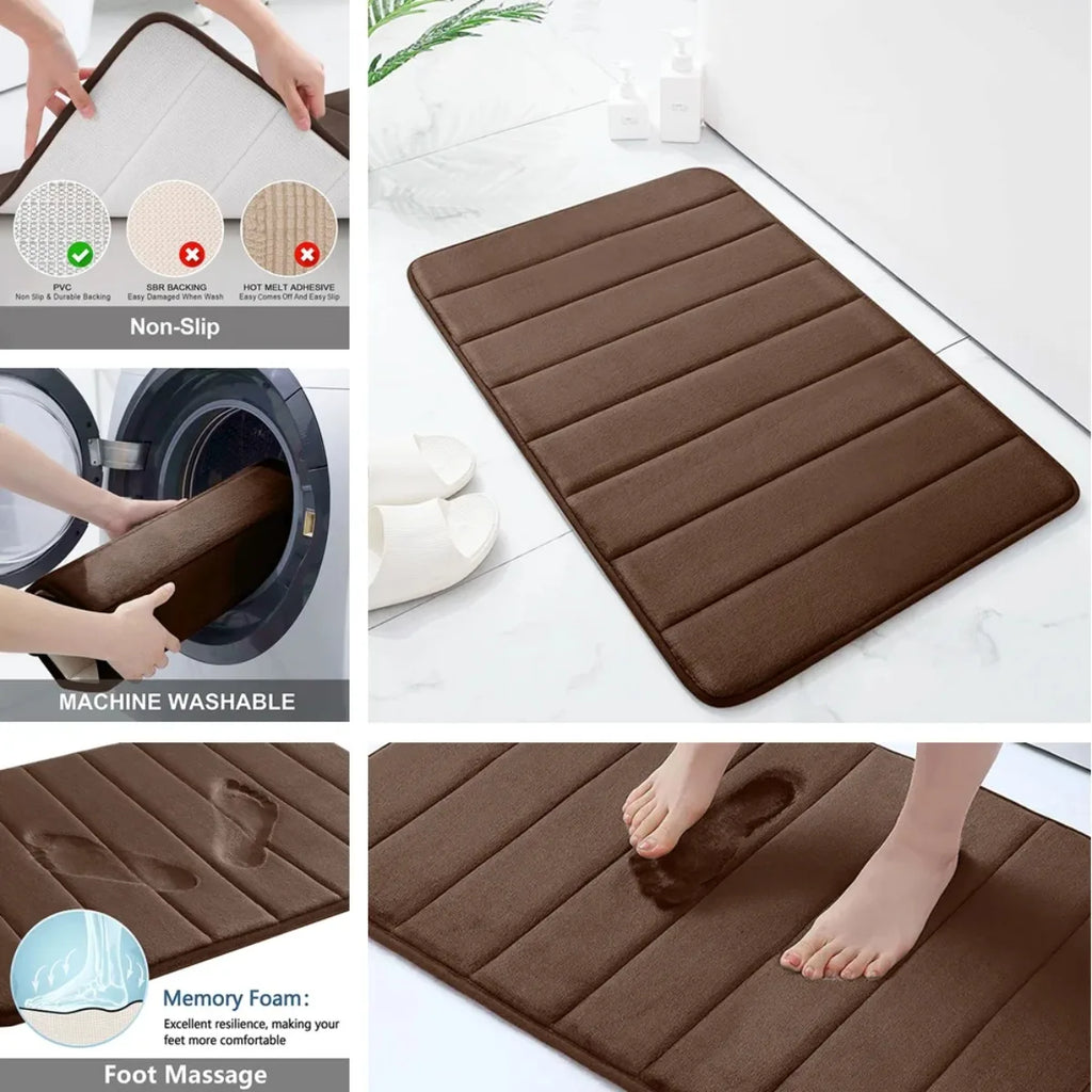 Memory Foam Bath Mat – Super Absorbent & Non-Slip Bathroom Rug for Shower & Tub