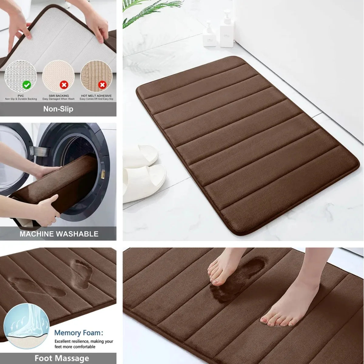 Memory Foam Bath Mat – Super Absorbent & Non-Slip Bathroom Rug for Shower & Tub
