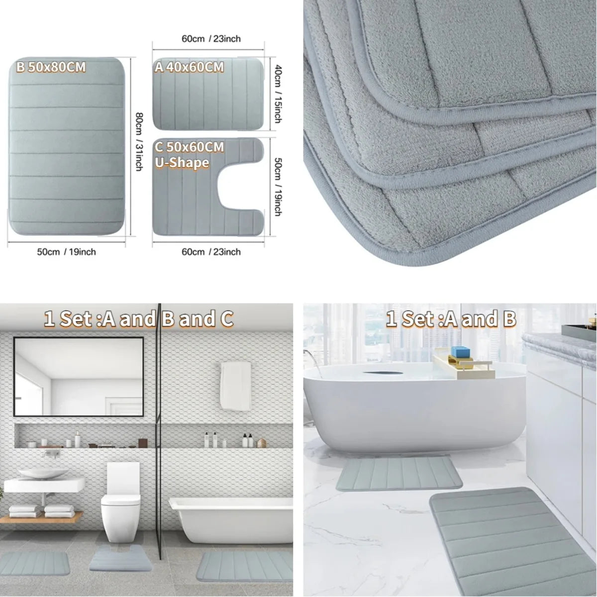 Memory Foam Bath Mat – Super Absorbent & Non-Slip Bathroom Rug for Shower & Tub