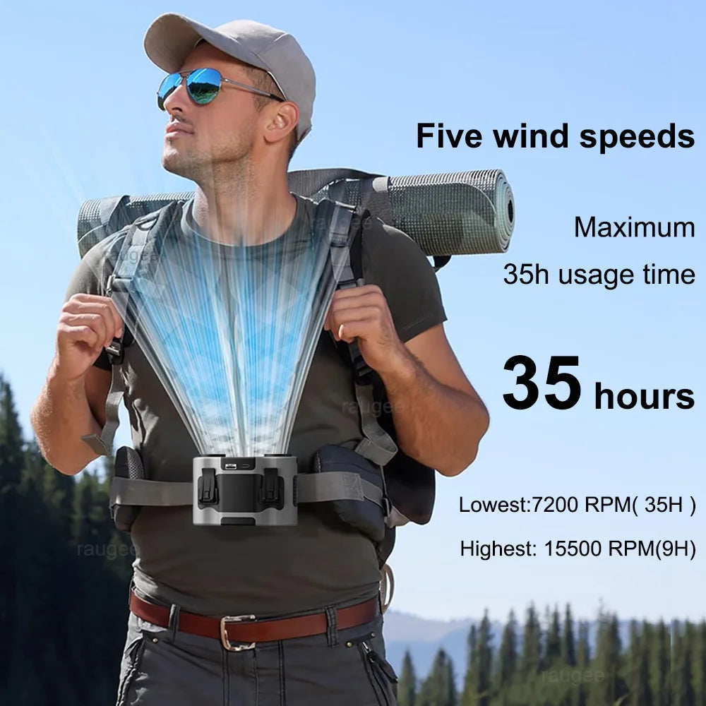 Waist Fan 20000mAh Portable Hanging Neck Fan Rechargeable Waist Clip Fan with Power Bank Dual Airflow Outlet Outdoor Waist Fan