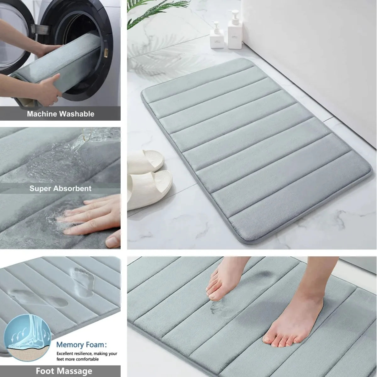 Memory Foam Bath Mat – Super Absorbent & Non-Slip Bathroom Rug for Shower & Tub