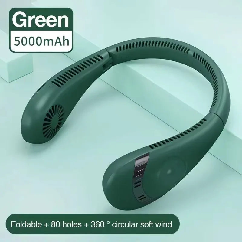 USB Rechargeable 5000mAh Foldable Bladeless Neck Fan 3 Speeds 360° Cooling Wearable Hand-free Neck Fan for Travel Office School