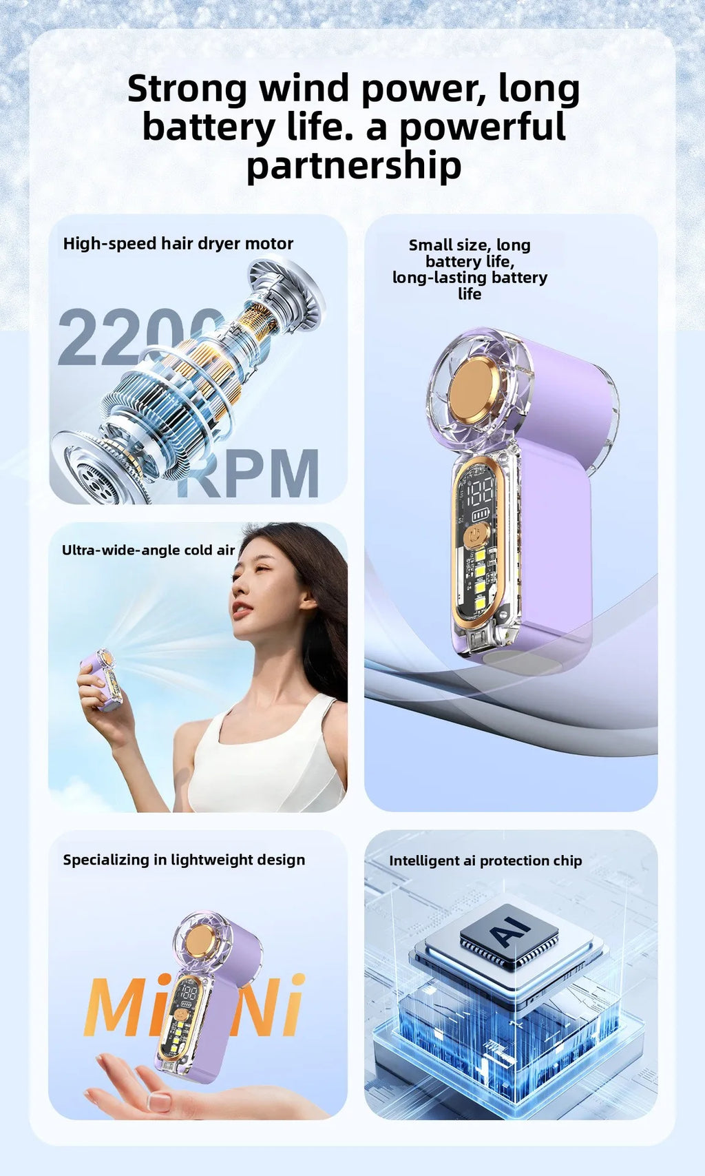 High Velocity Portable USB Charging Hand Fan Mini Powerful Pocket Fan With Strong Airflow For Summer Camping Sports Beach Travel
