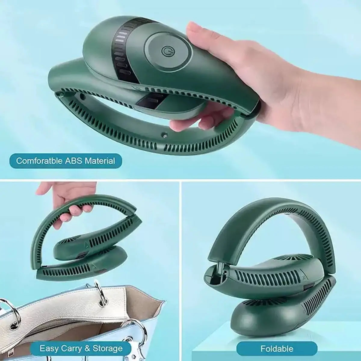 USB Rechargeable 5000mAh Foldable Bladeless Neck Fan 3 Speeds 360° Cooling Wearable Hand-free Neck Fan for Travel Office School