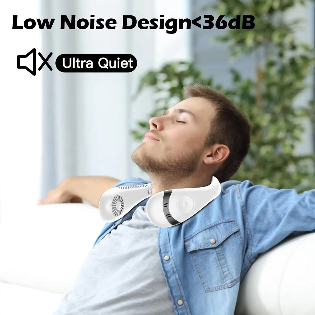 USB Rechargeable 5000mAh Foldable Bladeless Neck Fan 3 Speeds 360° Cooling Wearable Hand-free Neck Fan for Travel Office School