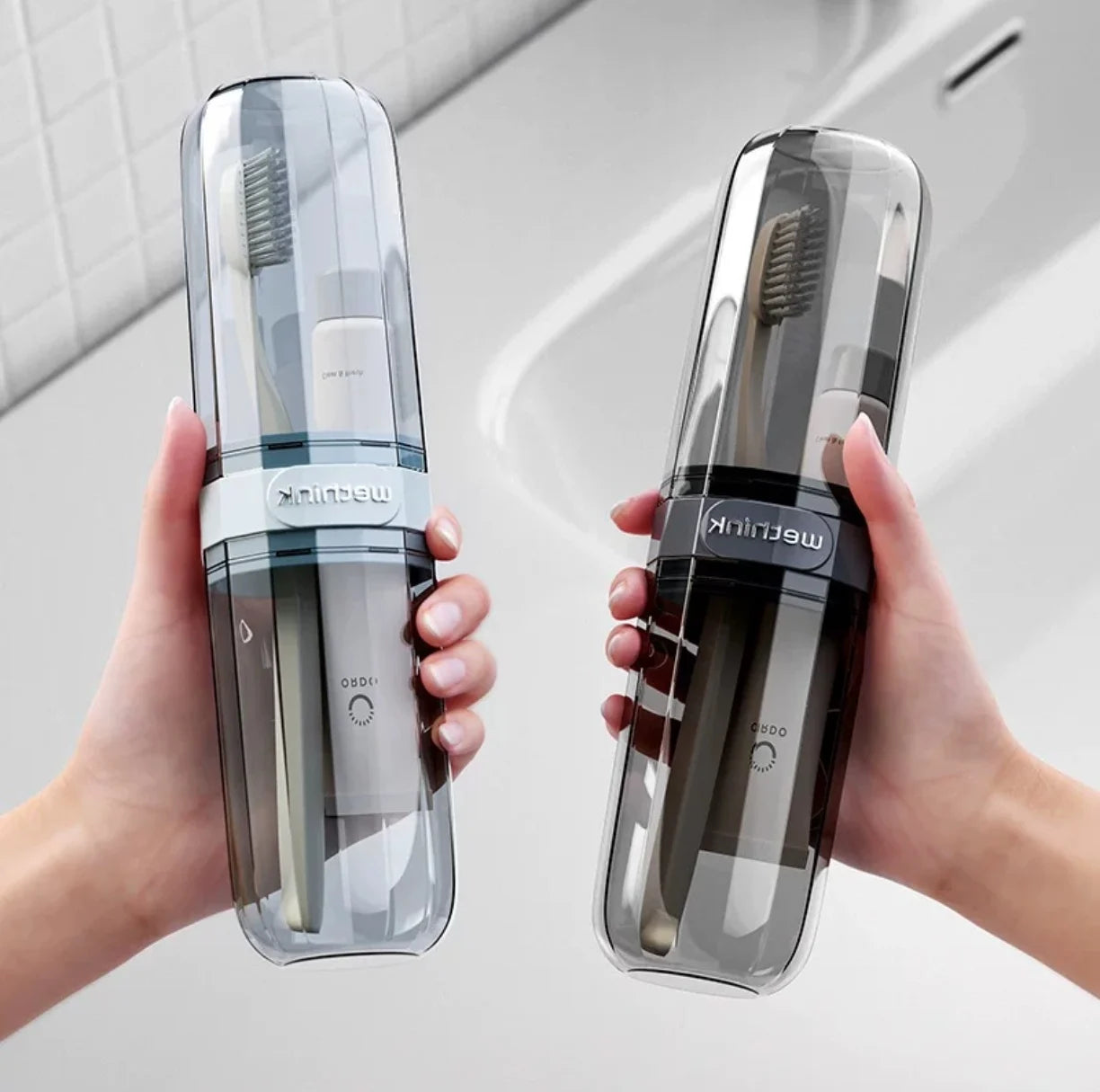Essential travel must-have: portable toothbrush cup, toothbrush and dental care set, transparent toiletries set storage box