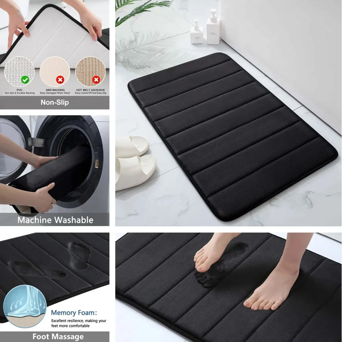 Memory Foam Bath Mat – Super Absorbent & Non-Slip Bathroom Rug for Shower & Tub