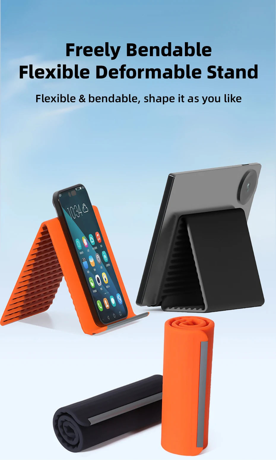 Flexible Silicone Foldable Phone Holder for Phone Tablet Laptop Desk Accessories for Home Office Bendable Portable Desktop Mount